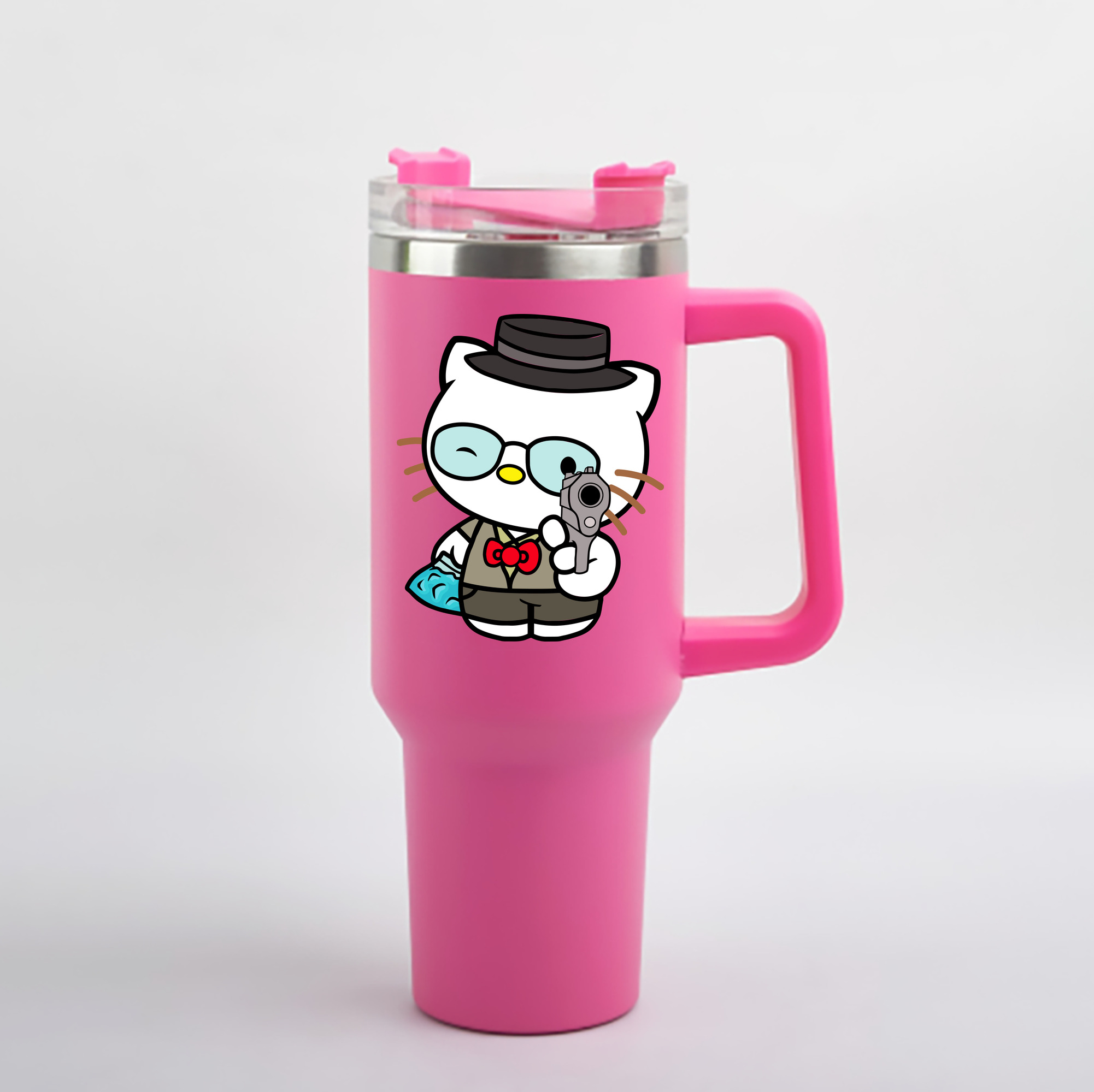（画像用） Hello Kitty ハローキティ 1200mL車用タンブラー - クリスタルステッカー（プラスチックストロー付き）